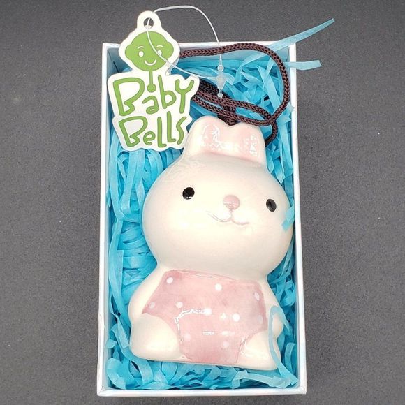 Green Earth Baby Bells Decorative Porcelain White Bunny Hanging Bell Figurine - Picture 4 of 14